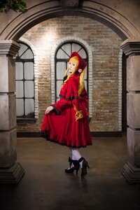 Rating: Safe Score: 0 Tags: 1girl black_footwear blonde_hair bonnet bow dress full_body high_heels indoors long_hair long_sleeves looking_at_viewer pantyhose red_dress shinku shoes solo standing white_legwear window User: admin