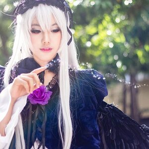Rating: Safe Score: 0 Tags: 1girl black_eyes blurry bokeh dress flower gothic_lolita lips lolita_fashion long_hair long_sleeves looking_at_viewer solo suigintou white_hair User: admin