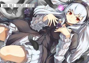Rating: Safe Score: 0 Tags: 1girl auto_tagged black_feathers blush commentary_request dress english_text engrish_text eyebrows_visible_through_hair feathers flower frills gedou_(shigure_seishin) gothic_lolita hairband highres image lolita_fashion lolita_hairband long_hair long_sleeves looking_at_viewer lying on_back ranguage red_eyes rose rozen_maiden silver_hair smile solo suigintou wings User: admin