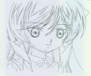 Rating: Safe Score: 0 Tags: 1girl :t blue_theme bow eyebrows_visible_through_hair image long_hair looking_at_viewer monochrome sketch solo suiseiseki traditional_media User: admin