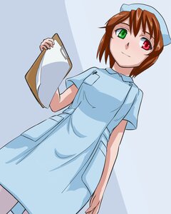 Rating: Safe Score: 0 Tags: 1girl blush brown_hair clipboard commentary_request from_below green_eyes hat heterochromia holding image kurai_(cry) looking_at_viewer nurse pantyhose red_eyes rozen_maiden short_hair short_sleeves smile solo souseiseki striped suiseiseki User: admin
