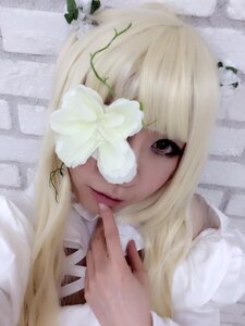 Rating: Safe Score: 0 Tags: 1girl bangs blonde_hair face finger_to_mouth fingernails flower index_finger_raised kirakishou leaf lips long_hair looking_at_viewer portrait realistic shushing solo white_flower User: admin
