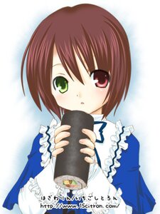 Rating: Safe Score: 0 Tags: 15citron 1girl :o blue_dress blush bowl brown_hair eating ehoumaki food frills green_eyes heterochromia holding holding_food image long_sleeves looking_at_viewer lowres makizushi onigiri red_eyes rice rozen_maiden setsubun short_hair simple_background solo souseiseki sushi upper_body watermark web_address white_background User: admin