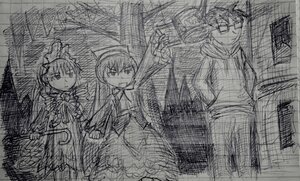 Rating: Safe Score: 0 Tags: akemi_homura graphite_(medium) greyscale hat monochrome multiple_girls sakura_kyouko short_hair sketch tomoe_mami traditional_media twin_drills twintails weapon User: admin