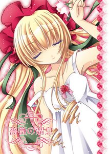 Rating: Safe Score: 0 Tags: 1girl armpits blonde_hair closed_eyes dress flower image long_hair lying on_back ribbon rose shinku solo User: admin