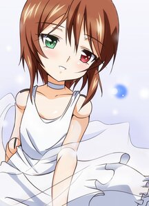 Rating: Safe Score: 0 Tags: 1girl bare_shoulders blush brown_hair choker dress green_eyes heterochromia image looking_at_viewer red_eyes short_hair sleeveless sleeveless_dress smile solo souseiseki striped sundress white_dress User: admin