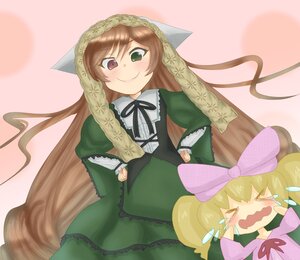 Rating: Safe Score: 0 Tags: 2girls >_< blonde_hair blush brown_hair closed_eyes dress green_dress green_eyes heterochromia hinaichigo image long_hair long_sleeves multiple_girls pair red_eyes ribbon siblings sisters smile suiseiseki tears twins twintails very_long_hair User: admin