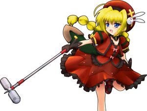 Rating: Safe Score: 0 Tags: 1girl ahoge beret blonde_hair blue_eyes braid dress gloves graf_eisen hair_ornament hammer hat image jacket long_hair magical_girl open_clothes open_jacket puffy_sleeves shinku solo standing striped twin_braids vita User: admin