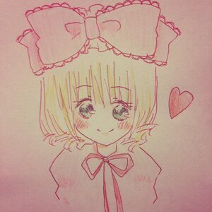 Rating: Safe Score: 0 Tags: 1girl bangs blush bow closed_mouth eyebrows_visible_through_hair front_ponytail graphite_(medium) hair_bow hair_ribbon heart hinaichigo image kagiyama_hina looking_at_viewer monochrome photo ribbon smile solo traditional_media upper_body User: admin