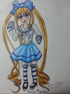 Rating: Safe Score: 0 Tags: 1girl blonde_hair blue_eyes blue_skirt bow dated drill_hair full_body hair_bow image long_hair long_sleeves marker_(medium) mary_janes sailor_collar shinku shoes skirt solo striped striped_legwear traditional_media very_long_hair User: admin