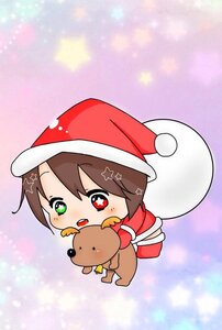 Rating: Safe Score: 0 Tags: 1girl brown_hair chibi christmas green_eyes hat heterochromia image red_eyes santa_costume santa_hat short_hair solo souseiseki star_(symbol) stuffed_animal teddy_bear User: admin