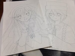 Rating: Safe Score: 0 Tags: 2girls capelet dress frills hat image long_hair long_sleeves looking_at_viewer monochrome multiple_girls neck_ribbon pair ribbon short_hair siblings sisters smile souseiseki suiseiseki traditional_media twins User: admin