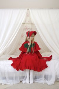 Rating: Safe Score: 0 Tags: 1girl blonde_hair blurry bonnet closed_eyes curtains depth_of_field dress hat long_hair shinku solo User: admin