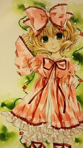 Rating: Safe Score: 0 Tags: 1girl blonde_hair blush bow dress flower frills green_eyes hair_bow hina_ichigo hinaichigo image long_sleeves looking_at_viewer pink_bow puffy_sleeves ribbon short_hair smile solo standing User: admin