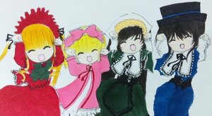Rating: Safe Score: 0 Tags: ^_^ black_hair blonde_hair bonnet closed_eyes dress hat image long_sleeves multiple multiple_boys multiple_girls open_mouth pink_bow shinku short_hair siblings smile tagme top_hat User: admin