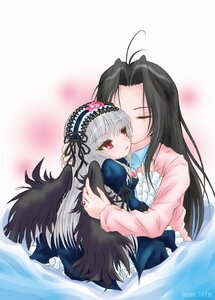 Rating: Safe Score: 0 Tags: 2girls black_hair black_wings blush dress frills hairband image kakizaki_megu kiss long_hair long_sleeves multiple_girls red_eyes ribbon silver_hair solo suigintou wings User: admin