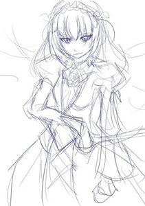 Rating: Safe Score: 0 Tags: 1girl dress flower hairband image lolita_hairband long_hair long_sleeves looking_at_viewer monochrome rose sketch smile solo suigintou white_background User: admin