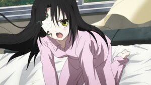 Rating: Safe Score: 0 Tags: 1girl barefoot bed black_hair flower image indoors kirakishou long_hair on_bed one_eye_closed open_mouth pajamas rose solo yellow_eyes User: admin