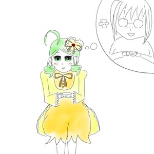 Rating: Safe Score: 0 Tags: 1girl ahoge blush dress glasses green_eyes green_hair image kanaria ribbon smile solo yellow_dress User: admin