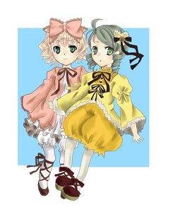 Rating: Safe Score: 0 Tags: 2girls ahoge blonde_hair bloomers bow dress drill_hair frills full_body green_eyes green_hair hina_ichigo hinaichigo image kanaria long_sleeves looking_at_viewer multiple_girls pair pantyhose pink_bow ribbon shoes short_hair siblings sisters twins underwear white_bloomers white_legwear User: admin