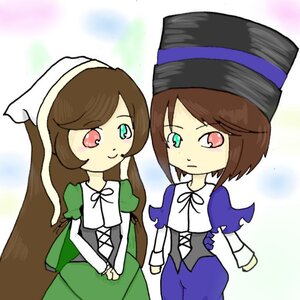 Rating: Safe Score: 0 Tags: 2girls auto_tagged blue_dress brown_hair chibi dress green_dress green_eyes hat heterochromia image long_hair long_sleeves looking_at_viewer multiple_girls pair red_eyes short_hair siblings sisters smile souseiseki suiseiseki twins User: admin