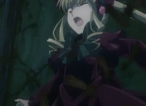 Rating: Safe Score: 0 Tags: 1girl blonde_hair bonnet bow bowtie closed_eyes dark dress flower frills image long_hair long_sleeves open_mouth rose shinku solo suigintou upper_body User: admin