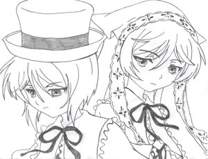 Rating: Safe Score: 0 Tags: 2girls blush braid frown greyscale hat image long_hair monochrome multiple_girls neck_ribbon pair ribbon short_hair souseiseki suiseiseki tears top_hat twin_braids white_background User: admin