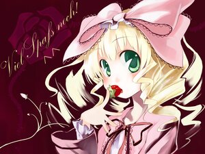 Rating: Safe Score: 0 Tags: 1girl blonde_hair blush bow drill_hair eating food frills fruit german_text green_eyes hair_bow highres hina_ichigo hinaichigo image long_hair long_sleeves object_namesake pink_bow ribbon rozen_maiden solo strawberry upper_body ushiki_yoshitaka User: admin