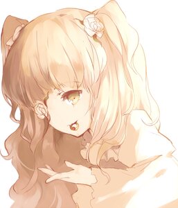 Rating: Safe Score: 0 Tags: 1girl blonde_hair candy flower food hair_flower hair_ornament image kirakishou lollipop long_hair solo striped two_side_up vertical_stripes yellow_eyes User: admin