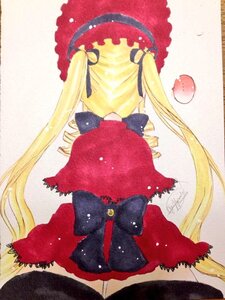 Rating: Safe Score: 0 Tags: 2girls blonde_hair bow drill_hair hair_ribbon image long_hair ribbon shinku solo traditional_media twin_drills twintails watercolor_(medium) User: admin