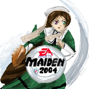 Rating: Safe Score: 0 Tags: 1girl :d apron bangs brown_hair dress food frills green_dress hat head_scarf heterochromia image long_hair long_sleeves looking_at_viewer open_mouth red_eyes smile solo suiseiseki User: admin