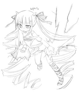 Rating: Safe Score: 0 Tags: 1girl blush greyscale hair_ribbon image long_hair monochrome ribbon shinku solo striped torn_clothes torn_legwear twintails very_long_hair User: admin