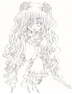 Rating: Safe Score: 0 Tags: 1girl dress flower hair_flower hair_ornament image kirakishou long_hair monochrome rose solo very_long_hair wavy_hair User: admin
