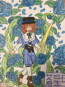 Rating: Safe Score: 0 Tags: 1boy blue_flower blue_rose flower green_eyes hat hat_flower heterochromia image orange_hair purple_rose ribbon rose solo souseiseki traditional_media User: admin