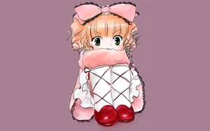 Rating: Safe Score: 0 Tags: 1girl blonde_hair bow dress frills full_body green_eyes hair_bow hina_ichigo hinaichigo image in_container looking_at_viewer pink_bow pink_dress pink_footwear red_footwear short_hair simple_background solo wavy_hair User: admin