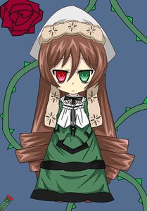 Rating: Safe Score: 0 Tags: 1girl brown_hair dress flower green_eyes head_scarf heterochromia image long_hair looking_at_viewer plant red_eyes rose simple_background solo suiseiseki very_long_hair vines watering_can User: admin