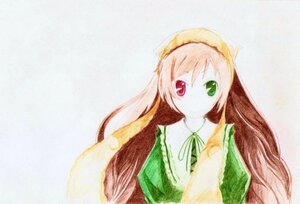 Rating: Safe Score: 0 Tags: 1girl brown_hair dress green_dress green_eyes head_scarf heterochromia image long_hair long_sleeves looking_at_viewer red_eyes ribbon solo suiseiseki upper_body very_long_hair User: admin