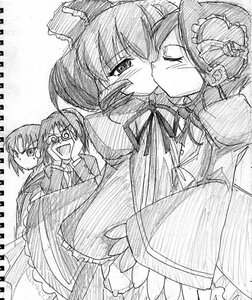 Rating: Safe Score: 0 Tags: 1boy 3girls auto_tagged blush dress frills glasses greyscale hakurei_reimu image kiss long_sleeves monochrome multiple multiple_girls short_hair tagme yuri User: admin