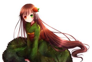 Rating: Safe Score: 0 Tags: 1girl brown_hair flower green_eyes green_kimono hair_flower hair_ornament heterochromia image japanese_clothes kimono long_hair long_sleeves red_eyes red_flower rose solo striped suiseiseki very_long_hair User: admin