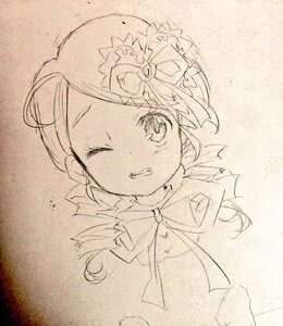 Rating: Safe Score: 0 Tags: 1girl blush bow eyelashes hair_ornament image kanaria long_hair magical_girl monochrome one_eye_closed sketch solo traditional_media yukishiro_honoka User: admin