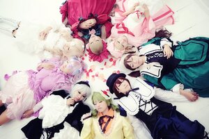 Rating: Safe Score: 0 Tags: 6+girls blonde_hair bow brown_hair closed_eyes dress everyone frills green_hair hat hina_ichigo long_hair mini_hat multiple_boys multiple_cosplay multiple_girls short_hair souseiseki tagme top_hat User: admin