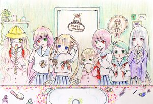 Rating: Safe Score: 0 Tags: 6+girls blonde_hair blue_eyes blue_skirt food green_eyes hat heterochromia image long_hair multiple multiple_girls pink_hair pleated_skirt red_eyes school_uniform serafuku short_hair skirt tagme traditional_media very_long_hair User: admin