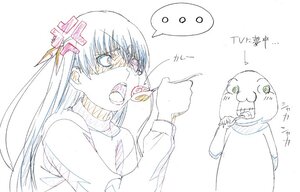 Rating: Safe Score: 0 Tags: ... 1girl barasuishou blush food green_eyes image long_hair long_sleeves open_mouth sketch solo spoken_ellipsis striped sweater User: admin