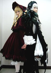 Rating: Safe Score: 0 Tags: 2girls back-to-back black_dress blonde_hair blue_eyes bonnet boots dress long_hair long_sleeves looking_at_viewer multiple_cosplay multiple_girls shinku silver_hair standing suigintou tagme User: admin
