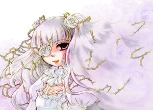 Rating: Safe Score: 0 Tags: 1girl bangs dress eyepatch flower hair_flower hair_ornament image kirakishou long_hair rose solo white_flower white_rose User: admin