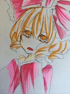 Rating: Safe Score: 0 Tags: 1girl auto_tagged blonde_hair bow drill_hair eyebrows_visible_through_hair hat hinaichigo image long_sleeves looking_at_viewer marker_(medium) open_mouth photo solo traditional_media upper_body yellow_eyes User: admin
