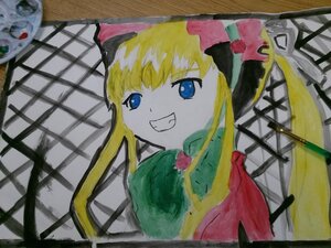 Rating: Safe Score: 0 Tags: 1girl blonde_hair blue_eyes flower grin hat image long_hair photo red_flower red_rose rose shinku smile solo traditional_media User: admin