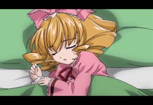 Rating: Safe Score: 0 Tags: 1girl blonde_hair bow closed_eyes dress drill_hair hina_ichigo hinaichigo image letterboxed long_sleeves lying open_mouth pink_bow short_hair sleeping solo User: admin