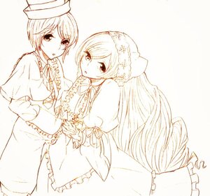 Rating: Safe Score: 0 Tags: 2girls blush dress frills hat image long_hair long_sleeves monochrome multiple_girls pair short_hair souseiseki striped suiseiseki vertical_stripes User: admin