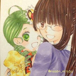 Rating: Safe Score: 0 Tags: 2girls ahoge brown_hair drill_hair food glasses green_eyes green_hair image kanaria kusabue_mitsu multiple_girls open_mouth smile solo User: admin